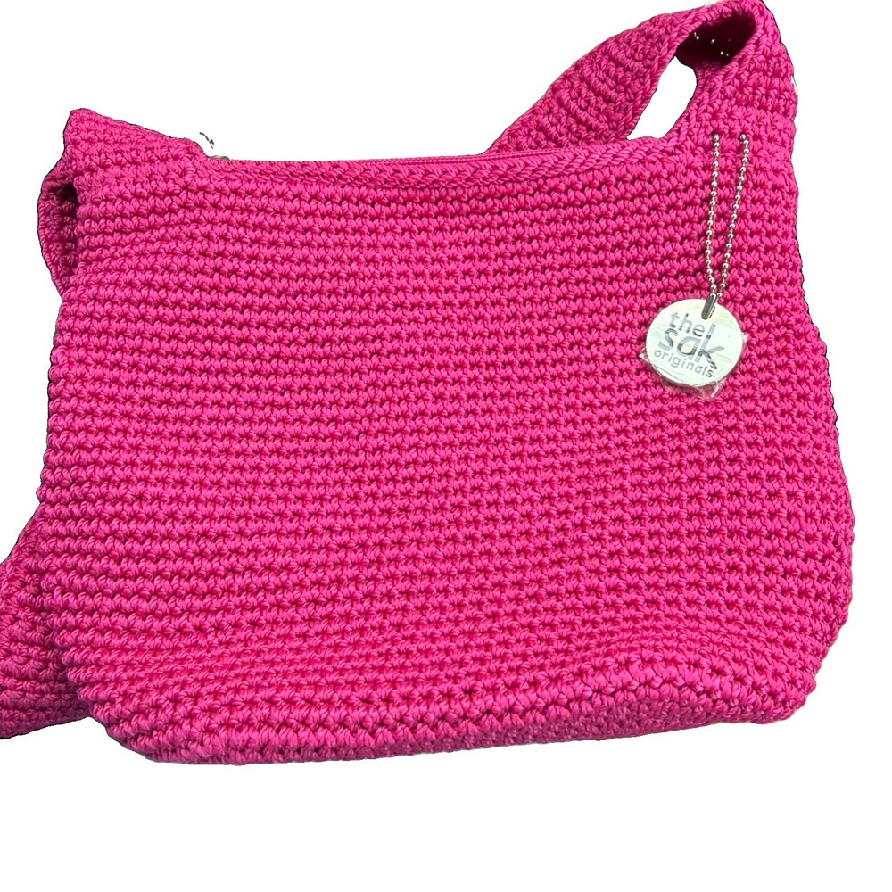 Shoulder Bag Womens The Sak Pink Pinkberry Crochet Craze 108941 Zip Boho Charm - Picture 2 of 9